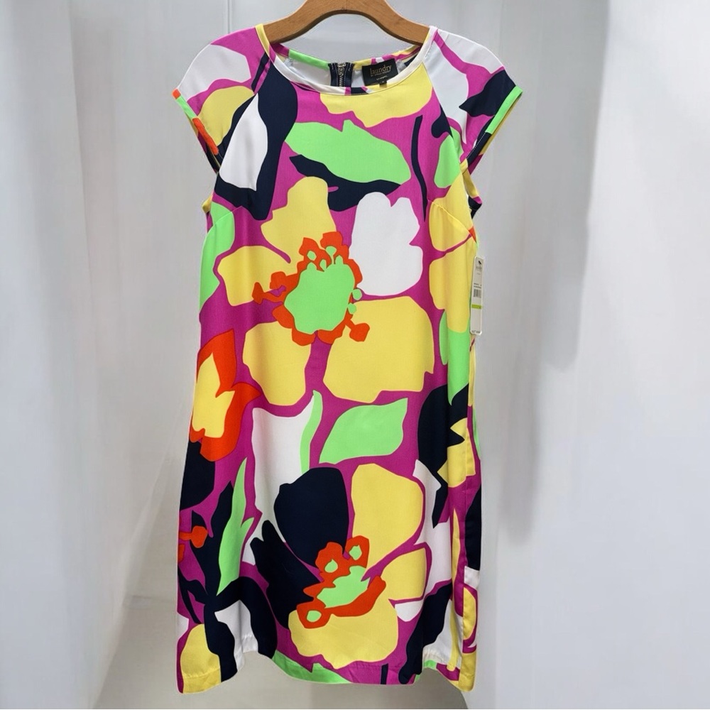 Laundry by Shelli Segal Vibrant Floral Shift Dress Shocking Pink size 4